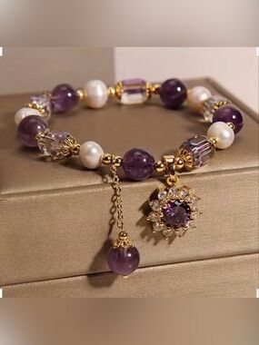 Natural Purple Amethyst Sunflower Bracelet.